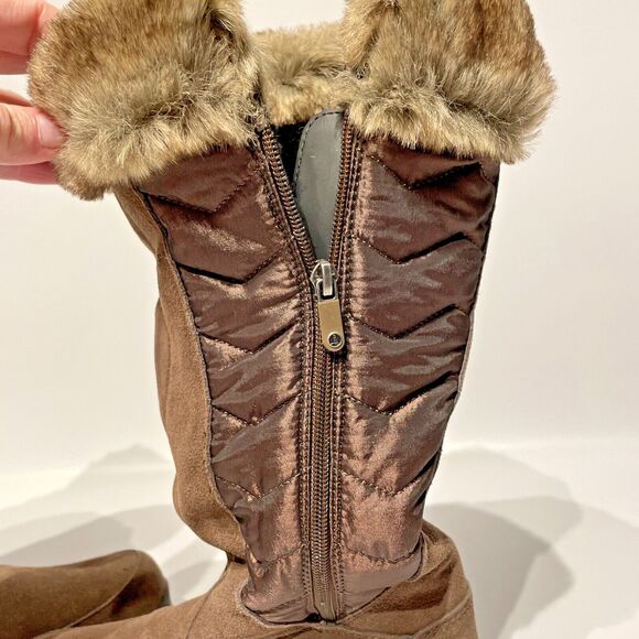NWOB Lands’ End Sophia Tall Zip Snow Winter Boots Brown Suede Fur Women’s Size 8 - Picture 5 of 9